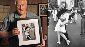 El veterano de la Segunda Guerra Mundial, George Mendosa, de Rhode Island, dice que él es el marinero del famoso beso del fin de la guerra en la revista Life, en Times Square. (Crédito: Getty Images)
