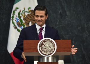 Peña Nieto entrega un discurso durante una reunión de ministros en Los Pinos, el 27 de agosto de 2015. (Crédito: RONALDO SCHEMIDT/AFP/Getty Images)