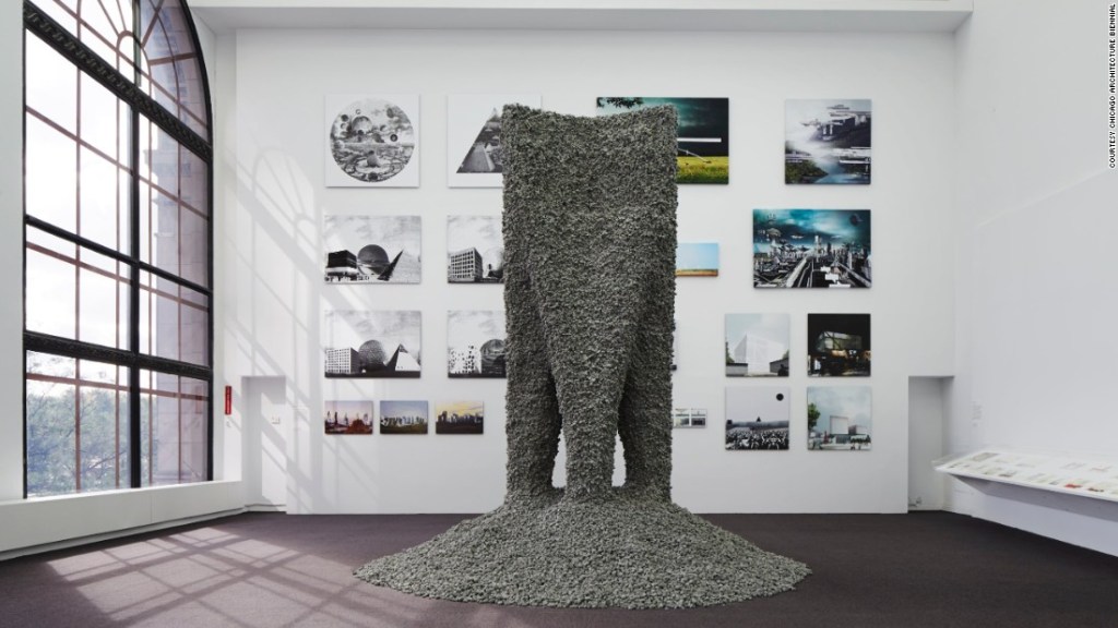 "Rock Print" – una colaboración entre MIT's Self-Assembly Lab y el arquitecto Gramazio Koehler que reside en Zúrich. (Crédito: Bienal de Arquitectura de Chicago) 