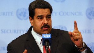 Caption:NEW YORK, NY - JULY 28: Venezuelan President Nicolas Maduro speaks to the media following a meeting with UN chief Ban Ki-moon at the United Nations (UN) headquarters in New York on July 28, 2015 in New York City. Maduro is in New York to speak with the UN about his country's escalating border dispute with Guyana. (Photo by Spencer Platt/Getty Images)