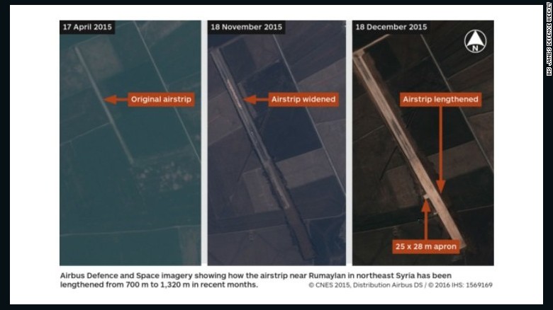 Las imágenes de satélite obtenidas por IHS Jane's muestran una pista de aterrizaje al noreste de Siria, la cual supuestamente está siendo utilizada por las fuerzas estadounidenses y ha sido ampliada en los últimos meses.