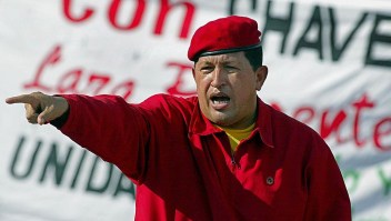 Venezuelan President Hugo Chavez addresses supporters during a demonstration in Caracas 23 August 2003, celebrating his second three-year government (2000-2006). (Photo credit should read JUAN BARRETO/AFP/Getty Images)