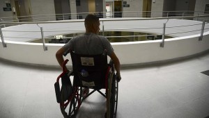 Colombian soldier Edward Avila, who lost both legs when he stepped on a landmine three months ago, while installing a playground in Convencion municipality, North of Santander, heads for his rehabilitation at the Heroes de Paramillo hospital in Medellin, Antioquia department, Colombia, on August 26, 2015. The Colombian government and the FARC guerrillas have recently agreed on a program to remove landmines from the country, one of the most mined ones in the world after Afghanistan and Cambodia. AFP PHOTO/RAUL ARBOLEDA (Photo credit should read RAUL ARBOLEDA/AFP/Getty Images)