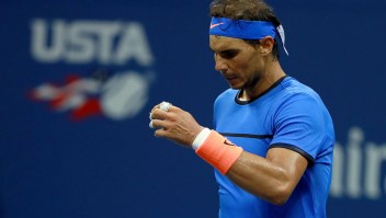 NEW YORK, NY - SEPTEMBER 04: Rafael Nadal of Spain reacts against Lucas Pouille of France during his fourth round Men's Singles match on Day Seven of the 2016 US Open at the USTA Billie Jean King National Tennis Center on September 4, 2016 in the Flushing neighborhood of the Queens borough of New York City. (Photo by Michael Reaves/Getty Images)