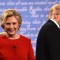 TOPSHOT - Democratic nominee Hillary Clinton (L) and Republican nominee Donald Trump leave the stage after the first presidential debate at Hofstra University in Hempstead, New York on September 26, 2016. / AFP / Timothy A. CLARY (Photo credit should read TIMOTHY A. CLARY/AFP/Getty Images)