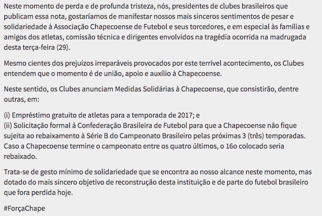 Comunicado publicado por varios clubes de fútbol de Brasil. (Crédito: Santosfc)