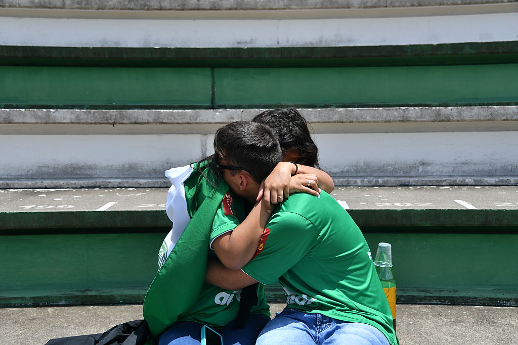 tribute to the players of Brazilian team Chapecoense Real who were killed in a plane accident in the Colombian mountains, at the club's Arena Conda stadium in Chapeco, in the southern Brazilian state of Santa Catarina, on November 29, 2016. Players of the Chapecoense were among 81 people on board the doomed flight that crashed into mountains in northwestern Colombia, in which officials said just six people were thought to have survived, including three of the players. Chapecoense had risen from obscurity to make it to the Copa Sudamericana finals scheduled for Wednesday against Atletico Nacional of Colombia. / AFP / Nelson ALMEIDA (Photo credit should read NELSON ALMEIDA/AFP/Getty Images)