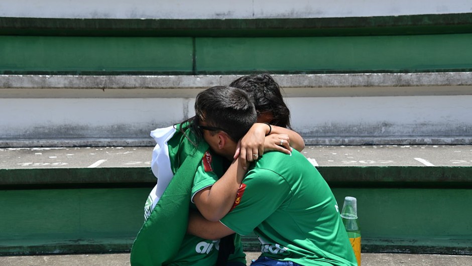 tribute to the players of Brazilian team Chapecoense Real who were killed in a plane accident in the Colombian mountains, at the club's Arena Conda stadium in Chapeco, in the southern Brazilian state of Santa Catarina, on November 29, 2016. Players of the Chapecoense were among 81 people on board the doomed flight that crashed into mountains in northwestern Colombia, in which officials said just six people were thought to have survived, including three of the players. Chapecoense had risen from obscurity to make it to the Copa Sudamericana finals scheduled for Wednesday against Atletico Nacional of Colombia. / AFP / Nelson ALMEIDA (Photo credit should read NELSON ALMEIDA/AFP/Getty Images)