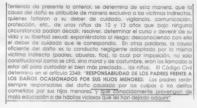 (Apartado del documento del abogado de la Iglesia de Cali en el proceso contra el sacerdote Mazo Pérez por abuso sexual de menores)