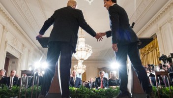 US President Donald Trump and Canada's Prime Minister Justin Trudeau shake hands during a joint press conference in the East Room of the White House on February 13, 2017 in Washington, DC. / AFP / MANDEL NGAN (Photo credit should read MANDEL NGAN/AFP/Getty Images)