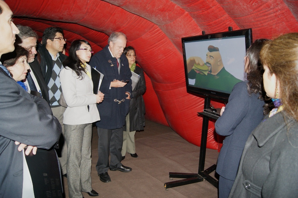 Así se vio el colon gigante interactivo en Chile. (Crédito: Universidad Técnica Federico Santa María) 