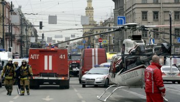 Emergency services personnel and vehicles are seen at the entrance to Technological Institute metro station in Saint Petersburg on April 3, 2017. Around 10 people were feared dead and dozens injured Monday after an explosion rocked the metro system in Russia's second city Saint Petersburg, according to authorities, who were not ruling out a terror attack. / AFP PHOTO / Olga MALTSEVA (Photo credit should read OLGA MALTSEVA/AFP/Getty Images)