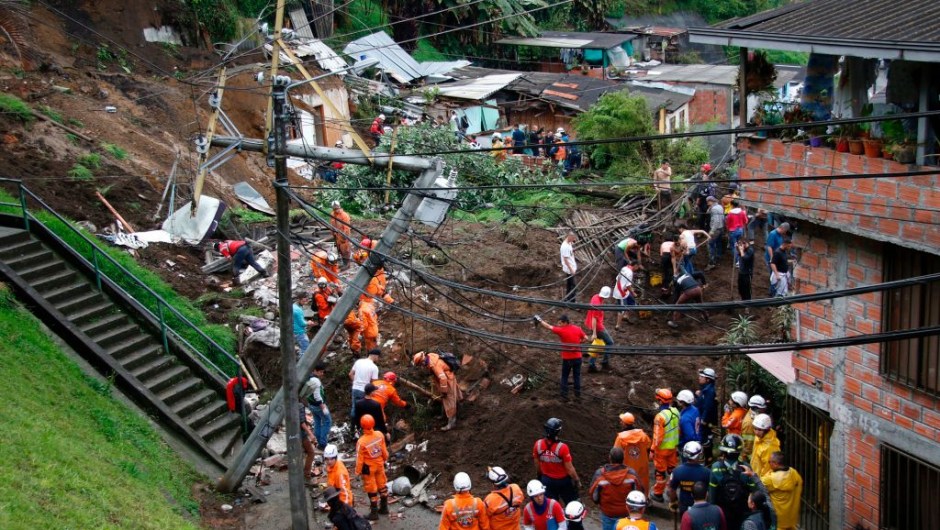 General view after mudslides in Manizales, Caldas department, Colombia on April 19, 2017. Flooding and mudslides in central Colombia have killed at least eleven people, the Red Cross said Wednesday, causing alarm in a country still recovering from mudslides that killed hundreds / AFP PHOTO / STRINGER (Photo credit should read STRINGER/AFP/Getty Images)