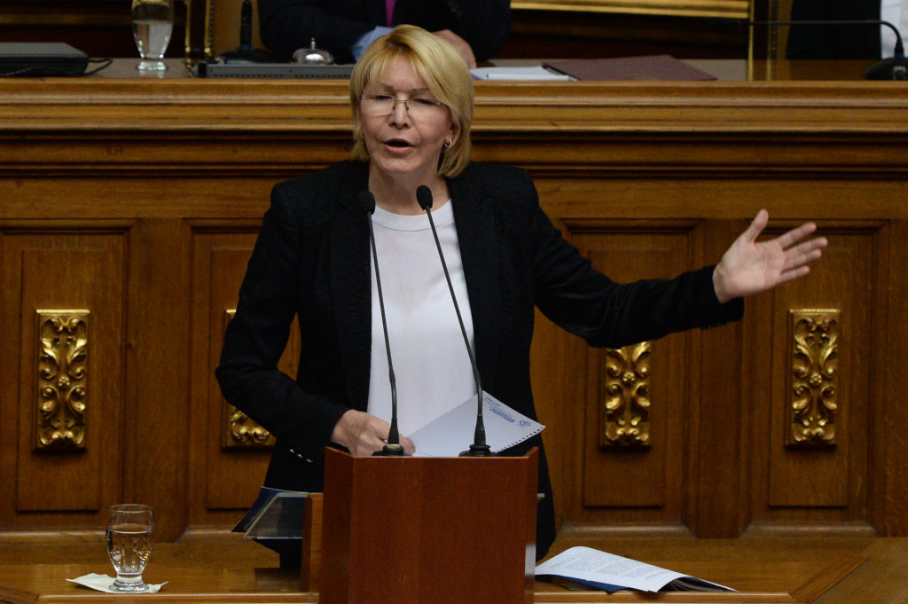 Attorney General Luisa Ortega, the most high-profile official to break ranks with Venezuelan President Nicolas Maduro, delivers a speech during a session of the National Assembly in Caracas, on July 3, 2017. A political and economic crisis in the oil-producing country has spawned often violent demonstrations by protesters demanding Maduro's resignation and new elections. The unrest has left 89 people dead since April 1. / AFP PHOTO / Federico PARRA (Photo credit should read FEDERICO PARRA/AFP/Getty Images)