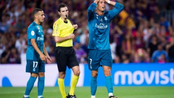 BARCELONA, SPAIN - AUGUST 13: Cristiano Ronaldo of Real Madrid CF reacts as he is shown a red card during the Supercopa de Espana Supercopa Final 1st Leg match between FC Barcelona and Real Madrid at Camp Nou on August 13, 2017 in Barcelona, Spain. (Photo by Alex Caparros/Getty Images)