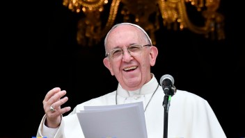 Pope Francis delivers a speech from a balcony of the Archbishop's Palace to people gathering at Bolivar Square in Bogota on September 7, 2017. Pope Francis urged Colombians to avoid seeking "vengeance" for the sufferings of their country's half-century civil conflict as they work towards a lasting peace. The 80-year-old pontiff spoke alongside Colombia's President Juan Manuel Santos, who has overseen recent controversial efforts to make peace with armed rebel groups. / AFP PHOTO / Alberto PIZZOLI (Photo credit should read ALBERTO PIZZOLI/AFP/Getty Images)