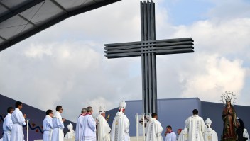 Pope Francis gets ready for an open air mass, in Simon Bolivar Park on September 7, 2017 In Bogota. Pope Francis urged Colombians to avoid seeking "vengeance" for the sufferings of their country's half-century civil conflict as they work towards a lasting peace. / AFP PHOTO / Alberto PIZZOLI (Photo credit should read ALBERTO PIZZOLI/AFP/Getty Images)