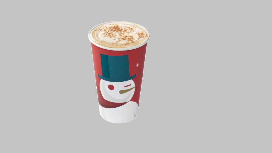 Un muñeco de nieve guiñando el ojo con diseño art deco decoró el vaso de Starbucks para las fiestas de 2012.