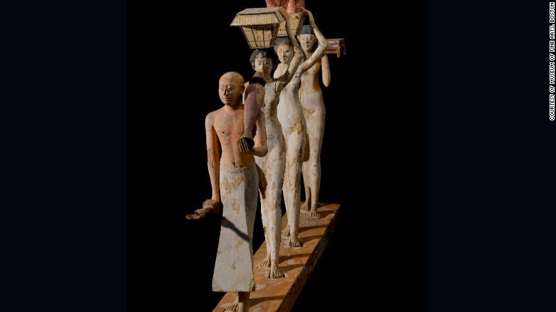 Lo más conocido de los modelos encontrados en la tumba son esta "procesión Bersha" de un sacerdote varón con ofrendas de mujeres.