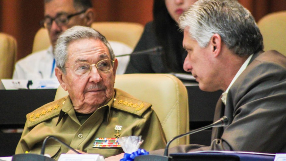 Cuban President Raul Castro (L) talks with first Vice President Miguel Diaz-Canel during the year-end parliamentary session at the Convention Palace in Havana, on December 21, 2017. Cuban President Raul Castro will step down in April 2018 straight after elections that same month to choose his successor, according to a vote Thursday in the island state's National Assembly. / AFP PHOTO / Jaime Blez (Photo credit should read JAIME BLEZ/AFP/Getty Images)