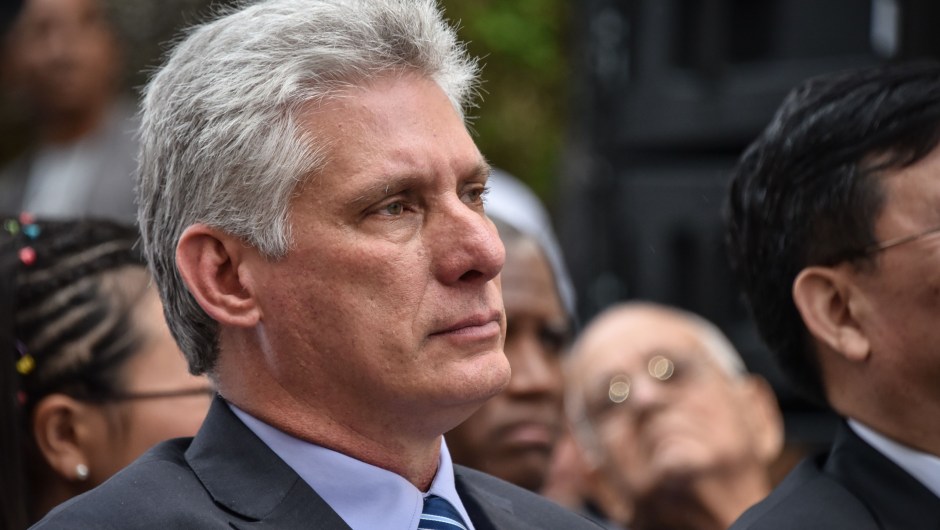 Cuban first Vice-President Miguel Diaz-Canel (R) attends the opening of the XXVII Havana International Book Fair in Havana, on February 1, 2018. The book fair is dedicated to China. / AFP PHOTO / ADALBERTO ROQUE (Photo credit should read ADALBERTO ROQUE/AFP/Getty Images)