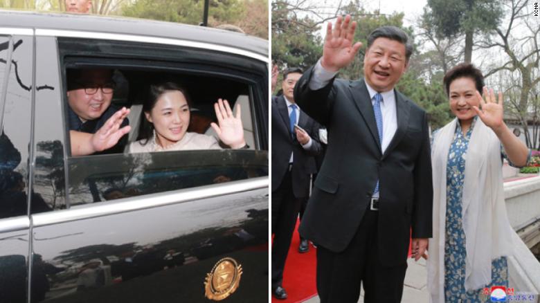 Ri y Kim saludan a Xi y Peng cuando dejan Beijing después de su exitosa visita a China, en la primera cumbre oficial de Kim con otro cabeza de estado.