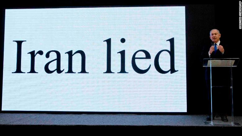 "Iran mintió". Anuncio del primer ministro de Israel, Benjamín Netanyahu, sobre el programa nuclear de Irán. (Crédito: AP Photo/Sebastian Scheiner)