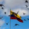 Imagen de archivo de la bandera de Colombia rodeada de palomas. (Crédito: LUIS ACOSTA/AFP/Getty Images)