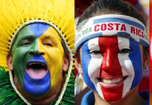 (EDITORS NOTE: The composite has been made with the following images 451858500,1613457,81490634,71176173) This composite image shows a fan of each of the 4 national teams Brazil,Switzerland,Costa Rica, Serbia taking part in Group E of the 2018 World Cup starting on June 14, 2018 in Russia. (Photo by Getty Images)