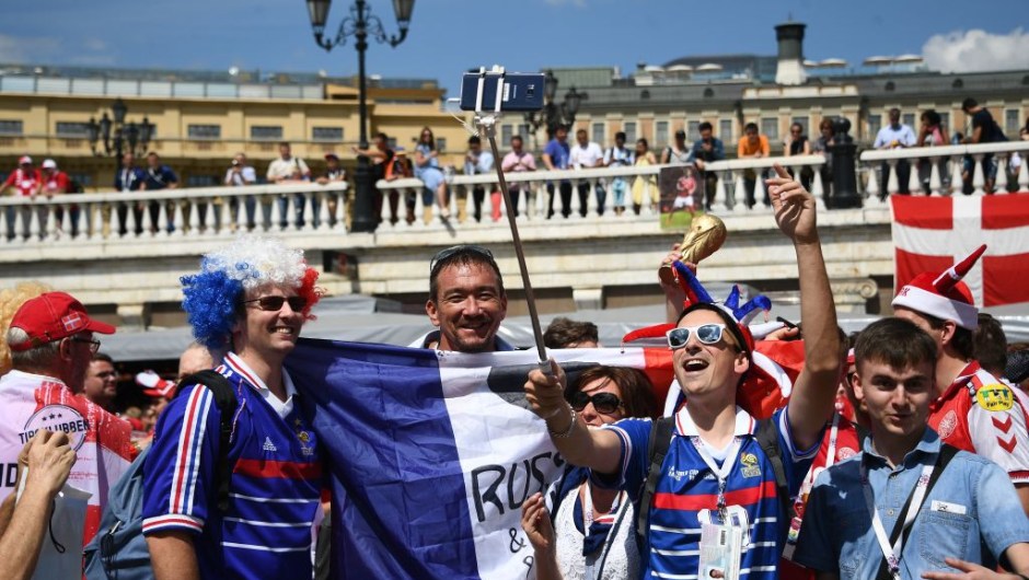 France supporters gather in Moscow on June 9, 2018, during the Russia 2018 World Cup football tournament. (Photo by FRANCK FIFE / AFP) (Photo credit should read FRANCK FIFE/AFP/Getty Images)