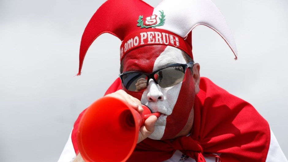 A Peru fan poses outside the stadium ahead of the Russia 2018 World Cup Group C football match between Australia and Peru at the Fisht Stadium in Sochi on June 26, 2018. (Photo by Adrian DENNIS / AFP) / RESTRICTED TO EDITORIAL USE - NO MOBILE PUSH ALERTS/DOWNLOADS (Photo credit should read ADRIAN DENNIS/AFP/Getty Images)