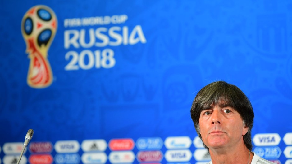 Germany's coach Joachim Loew gives a press conference on June 26, 2018 at the Kazan Arena during the Russia 2018 World Cup football tournament. (Photo by Luis Acosta / AFP) (Photo credit should read LUIS ACOSTA/AFP/Getty Images)