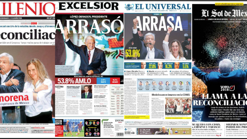 Portadas en papel de los diarios mexicanos tras las elecciones