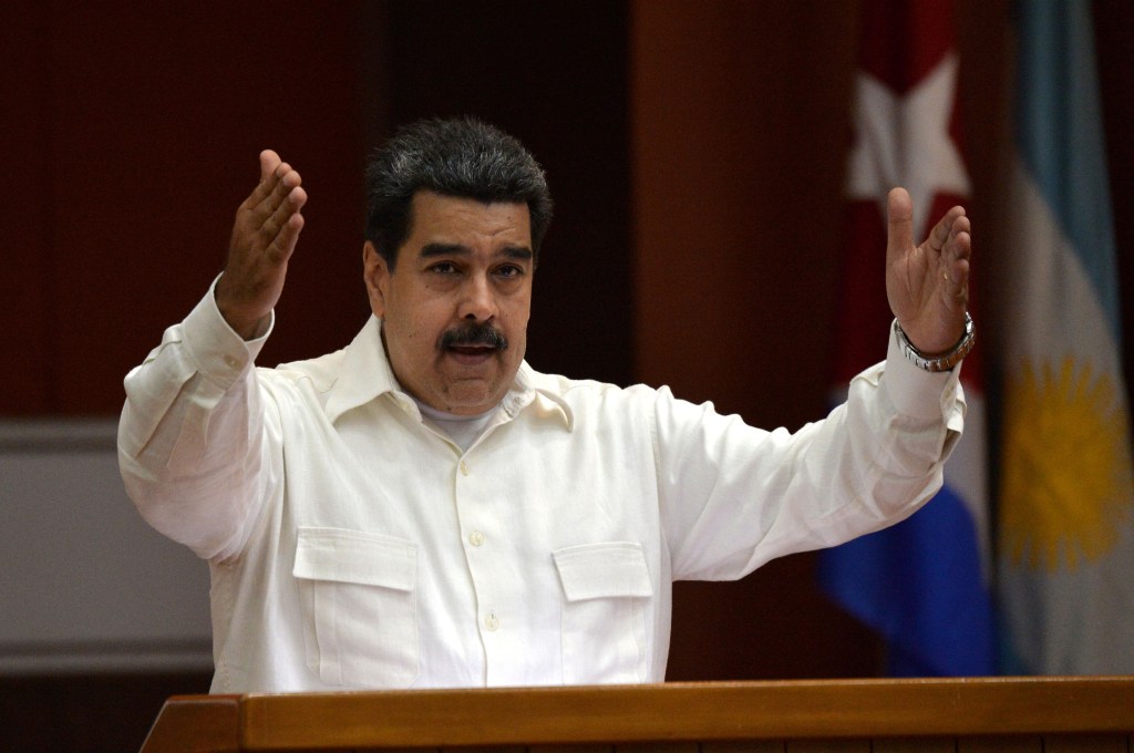 El presidente de Venezuela, Nicolás Maduro, durante su discurso en el Foro de Sao Paulo este martes. (Crédito: YAMIL LAGE/AFP/Getty Images)