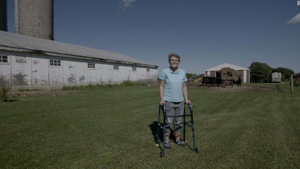 Alyssa Gilderhus en la granja de su familia en Sherburn, Minnesota.