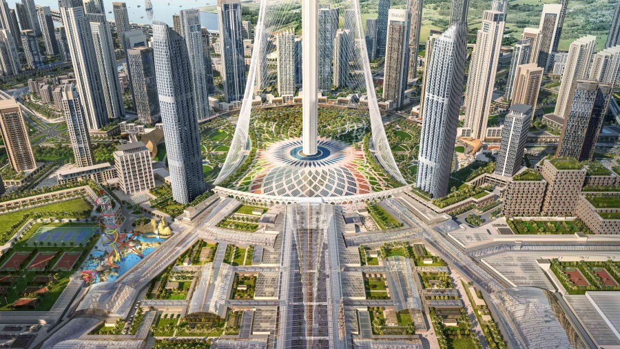 El complejo comercial, de entretenimiento y residencial más amplio tendrá un tamaño de 2 millones de metros cuadrados. Se encuentra a los pies de Dubai Creek Tower, la estructura súper alta que, a 900 metros, eclipsará incluso el Burj Khalifa cuando esté terminado.