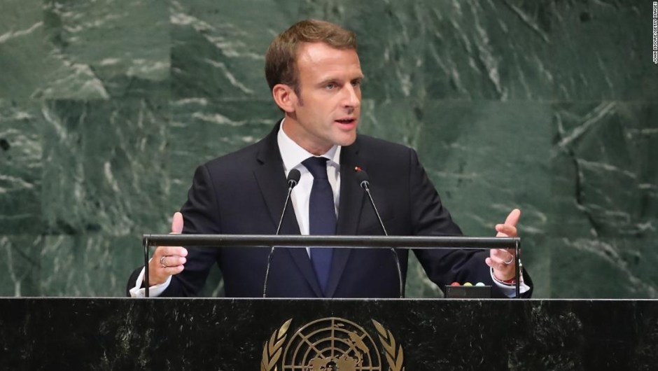 Emmanuel Macron durante su discurso en la ONU