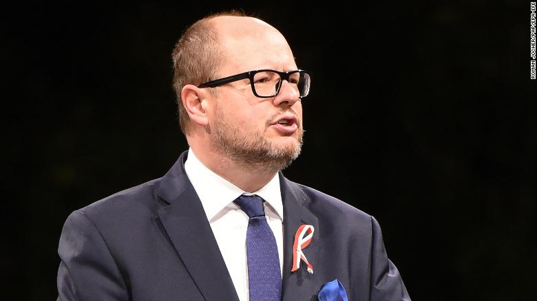 epa07282543 (FILE) - Mayor of Gdansk Pawel Adamowicz speaks during the ceremony marking 78th anniversary of World War II outbreak in Westerplatte, in Gdansk, Poland, 01 September 2017 (reissued 14 January 2019). Adamowicz was attacked with a sharp instrument by an unknown assailant, during the concert associated with the 27th finale of the Great Orchestra of Christmas Charity in Gdansk on 13 January 2019. Adamowicz was reported to be in a serious condition. EPA-EFE/ROMAN JOCHER POLAND OUT