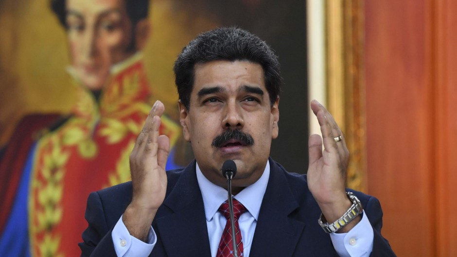 El presidente venezolano, Nicolás Maduro, durante una conferencia de prensa en Caracas, el 25 de enero de 2019. Crédito: YURI CORTEZ / AFP / Getty Images.