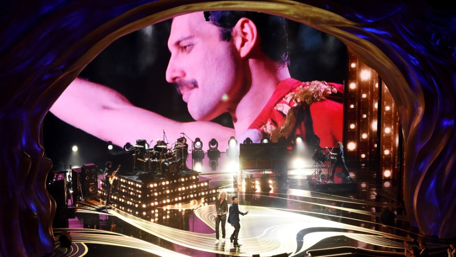 HOLLYWOOD, CALIFORNIA - FEBRUARY 24: An image of the late Freddie Mercury is projected onto a screen while Adam Lambert + Queen perform onstage during the 91st Annual Academy Awards at Dolby Theatre on February 24, 2019 in Hollywood, California. (Photo by Kevin Winter/Getty Images)