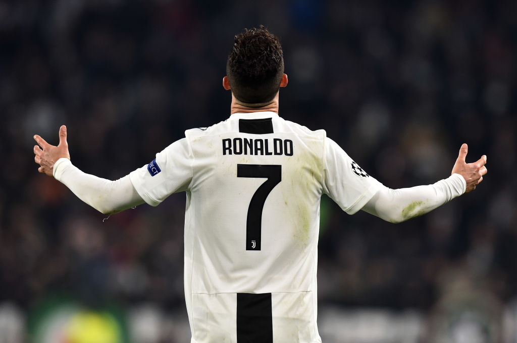 TURIN, ITALY - MARCH 12: Cristiano Ronaldo of Juventus gestures during the UEFA Champions League Round of 16 Second Leg match between Juventus and Club de Atletico Madrid at Allianz Stadium on March 12, 2019 in Turin, . (Photo by Tullio M. Puglia/Getty Images)