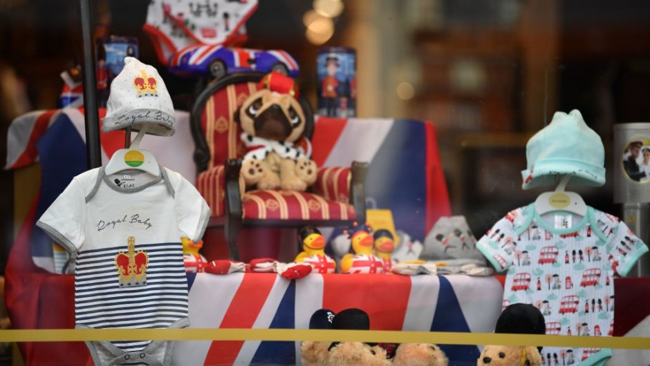 A Royal Baby outfit is pictured on display in a shop window as excitement builds in the town waiting for the birth of the child of Britain's Prince Harry and Meghan, Duke and Duchess of Sussex, on May 3, 2019. (Photo by Ben STANSALL / AFP) (Photo credit should read BEN STANSALL/AFP/Getty Images)
