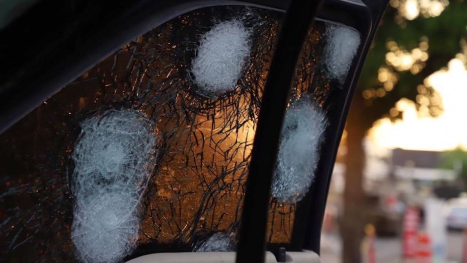 View of the bullet ridden window of a vehicle in a street of Culiacan, state of Sinaloa, Mexico, on October 17, 2019. - Heavily armed gunmen in four-by-four trucks fought an intense battle against Mexican security forces Thursday in the city of Culiacan, capital of jailed kingpin Joaquin "El Chapo" Guzman's home state of Sinaloa. (Photo by RASHIDE FRIAS / AFP) (Photo by RASHIDE FRIAS/AFP via Getty Images)